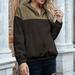 Women Double-faced Fleece Color Blocking Hooded Loose Fleece Sweater Jacket