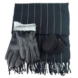 Men's Black Leather insulated Gloves & Soft Cashmere Feel Scarf with Adjustable windproof Ear Warmer Set