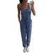 Tuscom Women Solid Color Sexy Deep O-Neck Backless sleeveless Jumpsuit For Fashion Women Elastic Waist Casual Loose Playsuit Ladies Low Cut Floral Printed Loungewear Long Pants