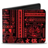 Wallet Bifold PU Mickey Mouse Tasting China Collage Black Red