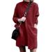 Women's Winter Long Sleeve High Neck Pockets Shirt Dress Casual Midi Dress