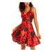 CITY STUDIO Womens Red Cut Out Ruffled Printed Sleeveless V Neck Short Fit + Flare Party Dress Size 11