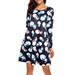 Plus Size Fashion Women Xmas Christmas Print Long Sleeve Skater Cocktail Party Swing Short Mini Dress