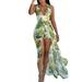 Maxi Dresses Beach Boho Sleeveless Halter Backless Floral Print Long Party Dress for Women Romper Skirts Beach Sundress