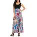 Avamo Women Boho Dress Long Maxi Dresses Casual Striped Floral Cami Sleeveless U neck Patchwork Loose Party Beach Sundress