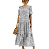 Avamo Fashion Loose Flowy Long Dresses for Women Casual Boho Kaftan Summer Beach Sundress Ladies Women Puff Sleeve Maxi Dress