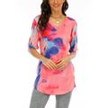 Casual Tunic Blouse Tops For Women Summer Roll-up Sleeve Tie Dye Baggy T-Shirts Tops Beach Loose V-Neck Tops Lounge High Low Shirts Top