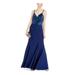 NIGHTWAY Womens Blue Sequined Zippered Spaghetti Strap V Neck Full-Length Sheath Formal Dress Size 14