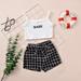 Cute Baby Girls Clothes Letter Print Sleeveless Crop Tops Plaid Short Pants Set