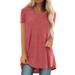Atralife Women'S Short-Sleeved T-Shirt Large Size Mid-Length Round Neck Short-Sleeved T-Shirt Women'S Solid Color Pink S