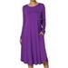 TheMogan Women's PLUS Long Sleeve Fit & Flare A-line Draped Jersey Midi Dress