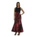 R & M Richards Women's Printed Mermaid Gown, Black/Merlot, 6