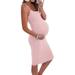 Maternity Bodycon Dress Summer Sleeveless Dress Casual Solid Color Pregnant Dress Daily Wear