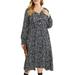 LilyLLL Womens Casual Long Sleeve V Neck Floral Print Plus Size Maxi Dress