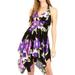 Sakkas Svana Women's V-neck Spaghetti Strap Floral Print Summer Casual Short Dress - B-Purple - One Size