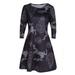 Women Reindeer Santa Claus Dress Ladies Christmas Swing Dress Plus 3/4 Sleeve Crew Neck Snowflake Flared Loose Dresses