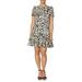 BETSEY JOHNSON Womens Beige Ruffled Zippered Animal Print Short Sleeve Jewel Neck Mini Fit + Flare Dress Size 0