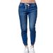 Womens Jogger Denim Pants Elastic Drawstring Waisted Stretchy Casual Jeans Summer Slim Fit Jeggings Plus Size S-5XL Dark Blue 3XL