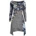 ANNA Women Casual Boho Print Tunic Round Neckline Shift Dress Irregular Hem Dress