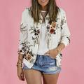 Meterk Women Floral Print Bomber Jacket Long Sleeves Zipper Front Baseball Jacket Casual Coats