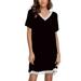 Avamo Summer Short Sleeve Casual Dress for Women Loose Pure Color Dress Ladies V-Neckline Stretch Cotton Swing Dress Black M