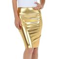 Sakkas Women's Shiny Metallic Liquid High Waist Pencil Skirt - Gold - Small