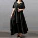 New Fashion Women Casual Loose Dress Solid Color Short Sleeve Boho Summer Long Maxi Dress