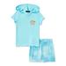 Social Edition Girls Hooded Graphic T-Shirt and Tie Dye French Terry Shorts, 2-Piece Outfit Set, Sizes 4-16