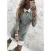 Women'S Fashion Long Sleeve Knitted Sweater Mini Dress Casual Solid Color Plus Size Fake Two-Piece Shirt Dress Cute Pullover Sweater