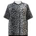 A Personal Touch Women's Plus Size Short Sleeve Button-Up Print Blouse with Pleats - Grey Snow Leopard - 5X