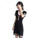 Korean Style V-neck temperament Slim matching knit short-sleeved dress black single size elegant female dress