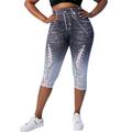 LilyLLL Plus Size Women 3D Print Denim Leggings Slim Fit Capri Pants