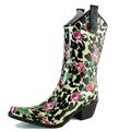 DailyShoes Cowboy Brown Rose Leopard Print High Heel Rain Boots (11 B(M) US),11 B(M) US