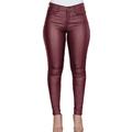 Women High Waist Leggings Pants Casual Jeggings PU Leather Slim Stretch Trousers