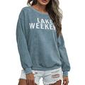 Women Casual Crew Neck Corduroy Sweatshirt Long Sleeve Lake Weekend Letter Print Pullover Tops Blouse