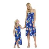 Matching Hawaiian Luau Mother Daughter Halter Dress in Hibiscus Blue