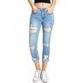 Wax Jeans Women's Juniors Ripped Distressed High Waist Ankle Jeans (13, Light Denim)