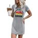 Women's Letter-Printed Round Neck Short Sleeve Slim Mini Casual Basic Style Dress