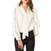 Allegra K Women's Tie V Neck Contrast Piped Long Sleeves Work Solid Blouse Top