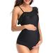 Star Maternity Off Shoulder One Piece Swimsuit Flounce Floral Ruffled Pregnancy Bathing Suit Black (2XL