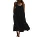 Oversized Plus Size Dresses Beach Sundress Women Solid Color Sleeveless Strap Sling Backless Beach Cami Dress Ruffled Hem Beach Sundress