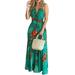 Sexy Dance V-neck Dress for Women Bohemian Floral Print Swing Dress Elegant Ruffle Maxi Dress Summer Sleeveless Dress