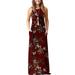 Women Sleeveless Floral Print Maxi Dress Strap Evening Party Boho Beach Wrap Long Sundress Summer Flowing Party Sundress for Women Size 4-22 Wine Red Floral Print L