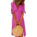 Solid Color Button Dress for Women Summer Casual V Neck Midi Dress Short Sleeve Bandage Party Cocktail Dresses S-5XL