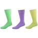 Sierra Socks Men's Crew Cotton Solid Vibrant Colorful Seamless Toe Socks 3 Pair Pack (Green/Violet/Mint)