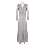 Tahari ASL Twist Front V-Neck Long Sleeve Concealed Zipper Back Sequined Lace Dress-DOVE GREY