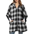 Women Jacket Plaid Print Zip Up Pockets Hooded Casual Coats