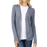 Women & Plus Classic Front V-Neck Thin Snap Button Down Long Sleeve Ribbed Knit Cardigan (Lilac Grey, 2X)