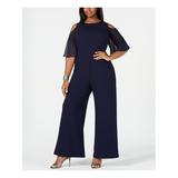 CONNECTED APPAREL Womens Navy Bell Sleeve Jewel Neck Wide Leg Wear To Work Jumpsuit Size 20W