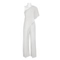 Adrianna Papell Asymmetrical One Shoulder Cape Sleeve Stretch Crepe Solid Jumpsuit-IVORY